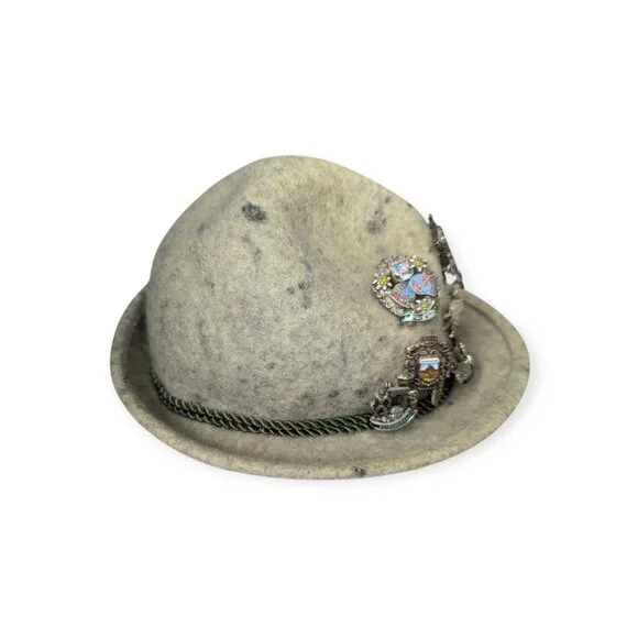 Vintage Austrian Tyrolean Classic Hunting Wool Hat w/ 14 Vintage Pins Size 52